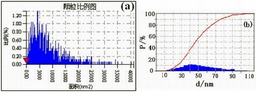 AFM检测的氧化锌颗粒的颗粒比例图和粒度分布图